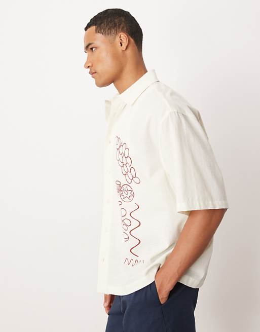 DESIGN Boxy Oversized Shirt With Placement Print In Beige