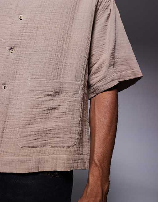 DESIGN Boxy Oversized Shirt With Pockets In Brown