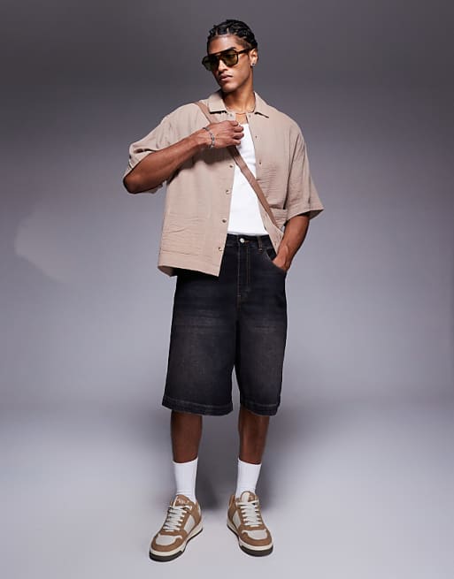 DESIGN Boxy Oversized Shirt With Pockets In Brown