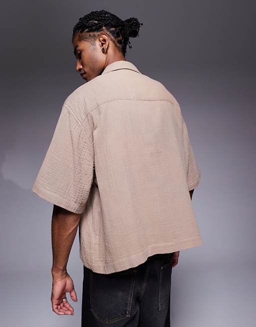 DESIGN Boxy Oversized Shirt With Pockets In Brown