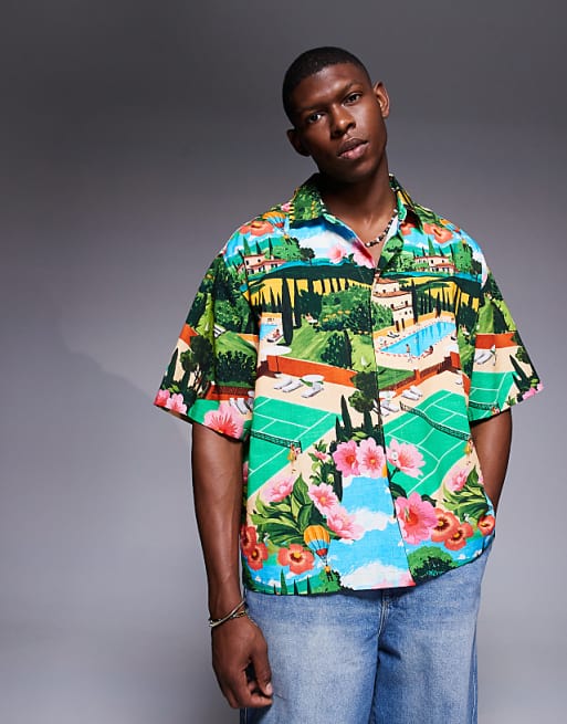 DESIGN boxy oversized shirt with scenic print