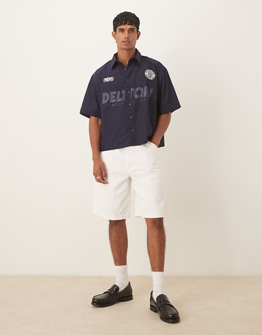 DESIGN Boxy Oversized Shirt With Sport Print In Navy