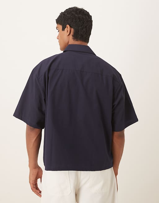 DESIGN Boxy Oversized Shirt With Sport Print In Navy