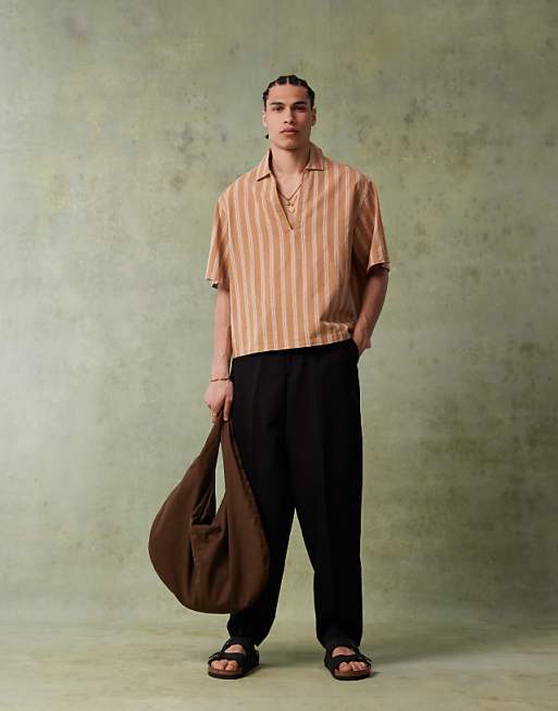DESIGN Boxy Oversized Shirt With Vertical Stripe In Brown