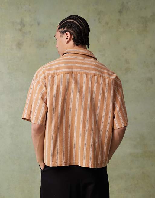 DESIGN Boxy Oversized Shirt With Vertical Stripe In Brown