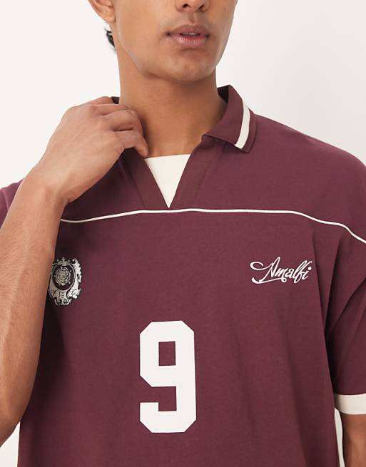 DESIGN Boxy Oversized Sports Polo With Piping Detail In Burgundy