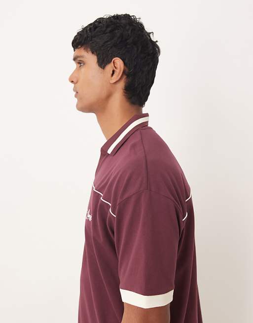 DESIGN Boxy Oversized Sports Polo With Piping Detail In Burgundy