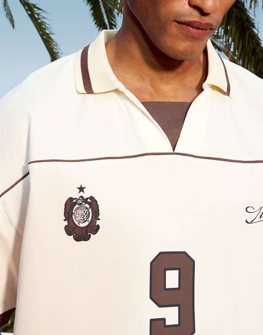 DESIGN Boxy Oversized Sports Polo With Piping Detail In Cream