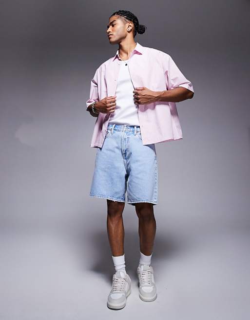 DESIGN Boxy Oversized Stripe Poplin Shirt In Pink