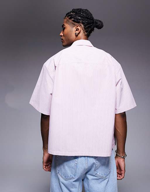 DESIGN Boxy Oversized Stripe Poplin Shirt In Pink