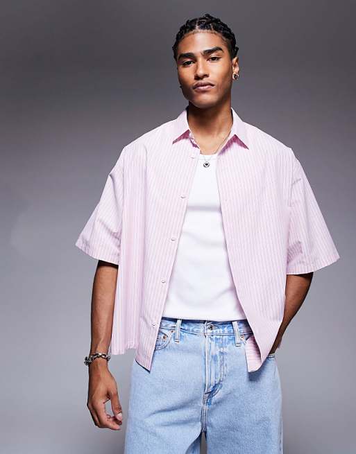 DESIGN boxy oversized stripe poplin shirt in pink