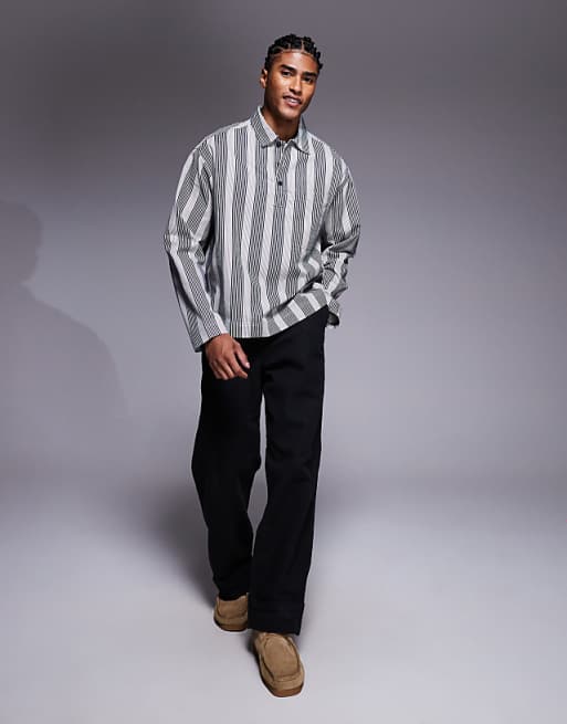 DESIGN Boxy Oversized Stripe Shirt In Black And White