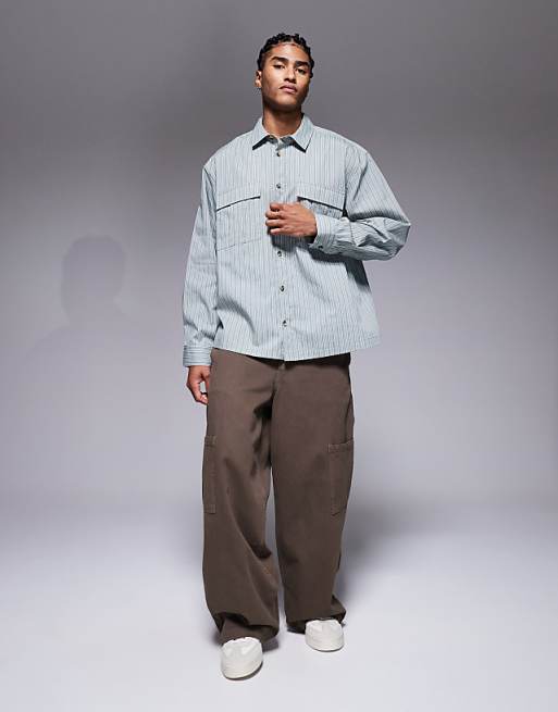 DESIGN Boxy Oversized Stripe Shirt In Green