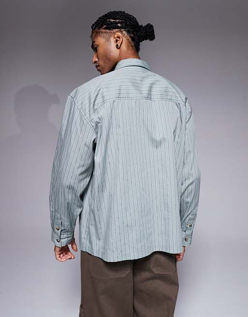 DESIGN Boxy Oversized Stripe Shirt In Green