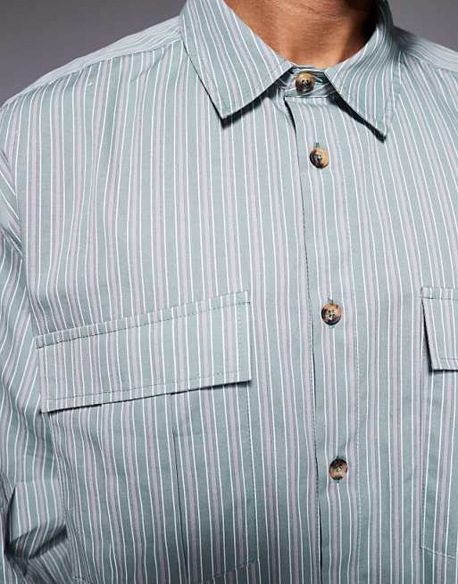 DESIGN Boxy Oversized Stripe Shirt In Green