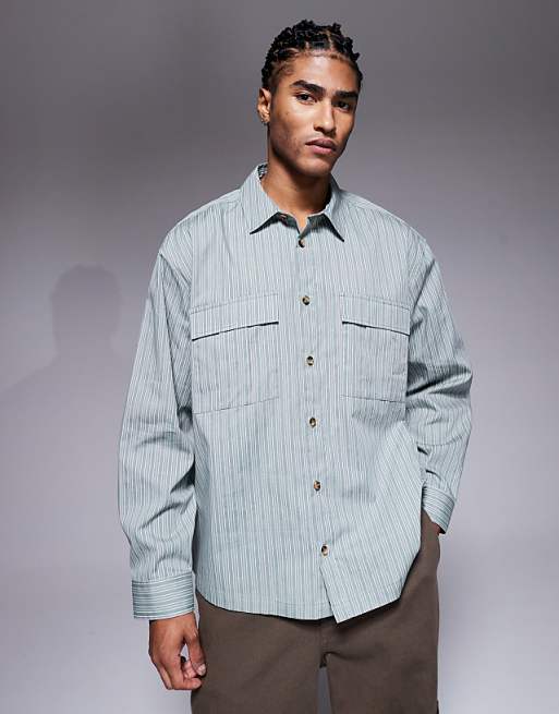 DESIGN boxy oversized stripe shirt in green