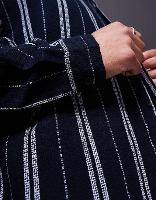 DESIGN Boxy Oversized Stripe Shirt In Navy