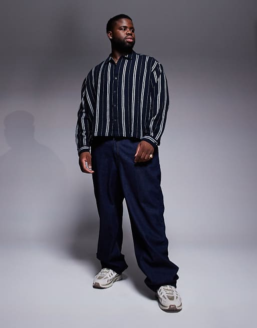 DESIGN Boxy Oversized Stripe Shirt In Navy