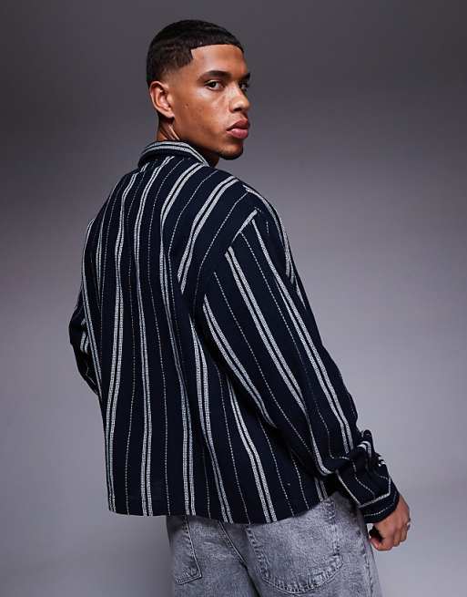 DESIGN Boxy Oversized Stripe Shirt In Navy
