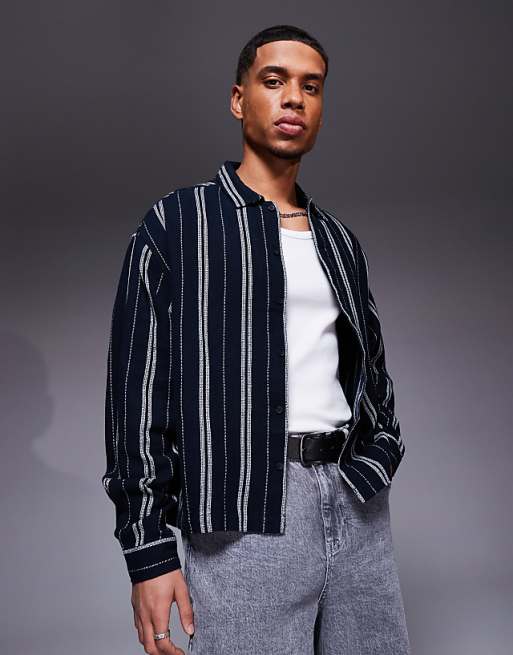DESIGN boxy oversized stripe shirt in navy