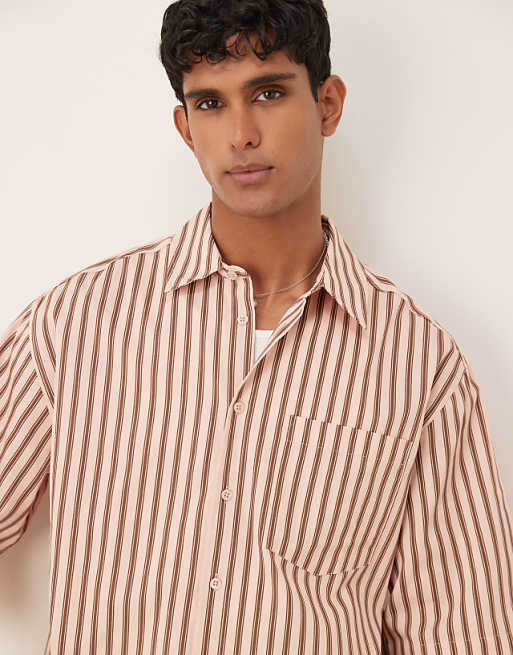 DESIGN Boxy Oversized Stripe Shirt In Pink