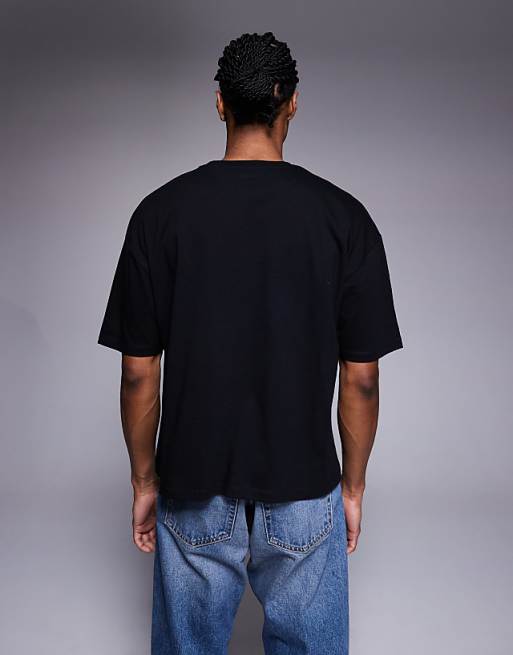 DESIGN Boxy Oversized Striped T-shirt With Sports Graphic In Black