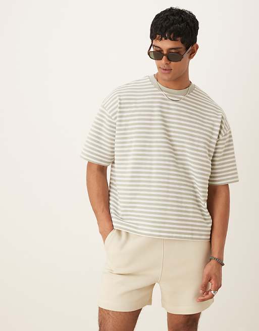 DESIGN boxy oversized t-shirt in grey textured stripe