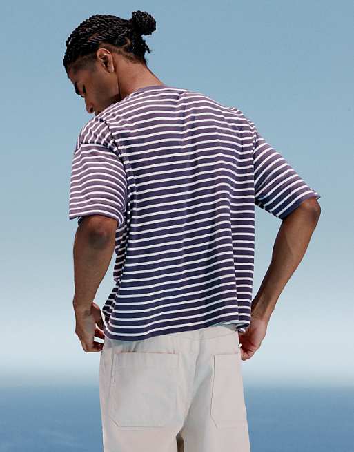 DESIGN Boxy Oversized T-shirt In Navy And White Stripe