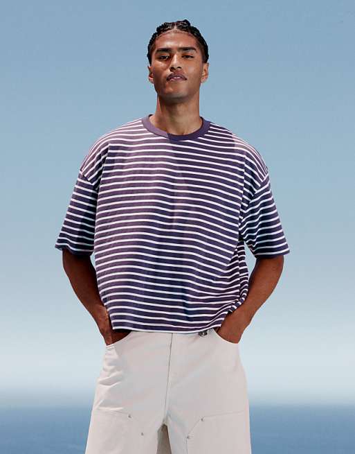 DESIGN boxy oversized t-shirt in navy and white stripe