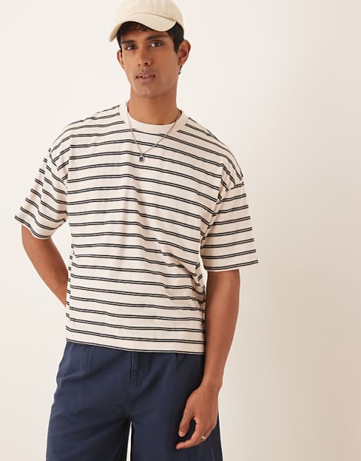 DESIGN boxy oversized t-shirt in off white stripe