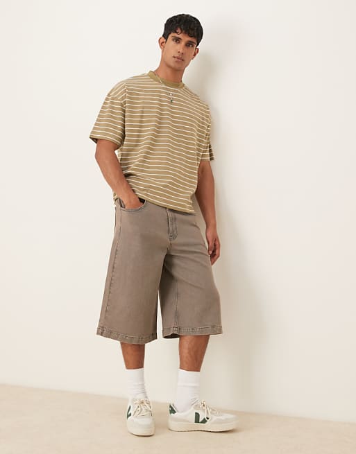 DESIGN Boxy Oversized T-shirt In Textured Khaki Stripe