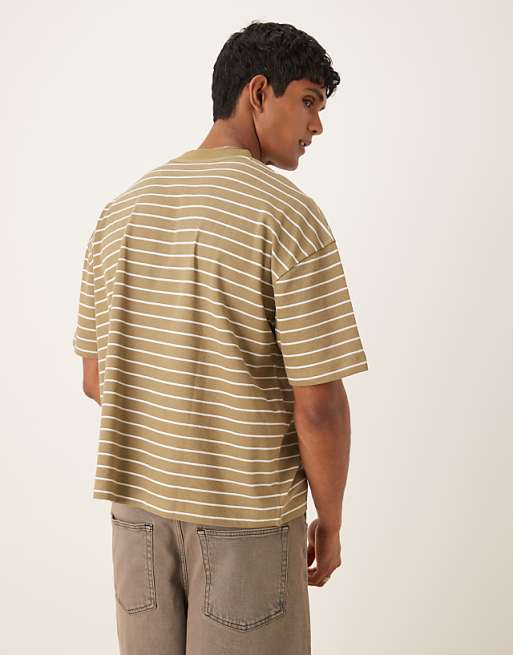 DESIGN Boxy Oversized T-shirt In Textured Khaki Stripe