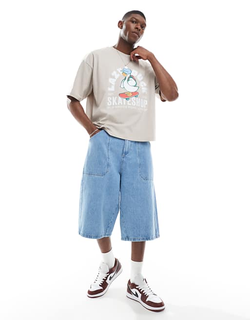 DESIGN Boxy Oversized T-shirt In With Cartoon Graphic In Stone