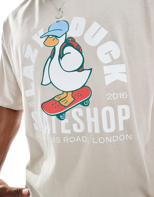 DESIGN Boxy Oversized T-shirt In With Cartoon Graphic In Stone