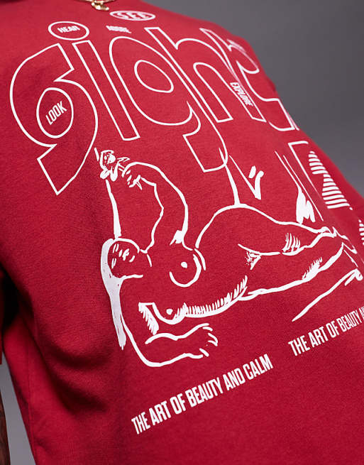 DESIGN Boxy Oversized T-shirt With Abstract Graphic In Red
