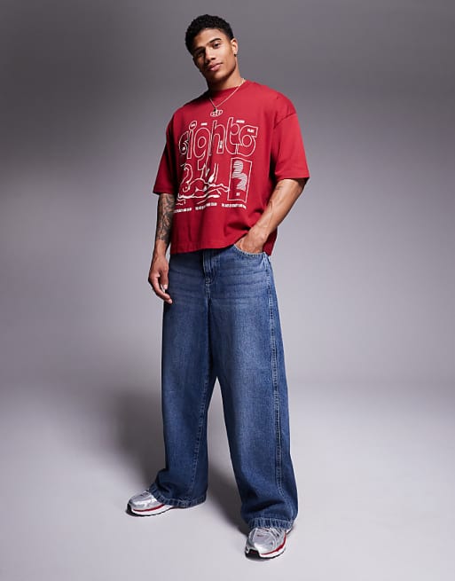 DESIGN Boxy Oversized T-shirt With Abstract Graphic In Red