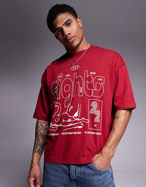 DESIGN boxy oversized t-shirt with abstract graphic in red
