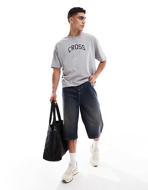 DESIGN Boxy Oversized T-shirt With Applique In Grey Marl