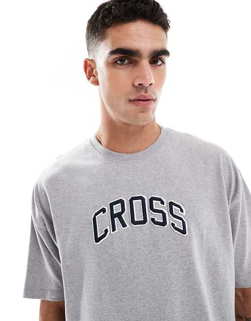 DESIGN Boxy Oversized T-shirt With Applique In Grey Marl