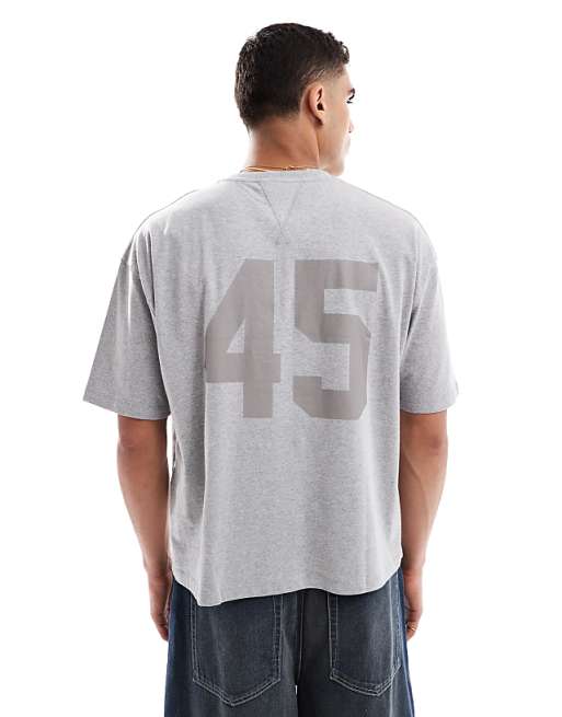 DESIGN Boxy Oversized T-shirt With Applique In Grey Marl