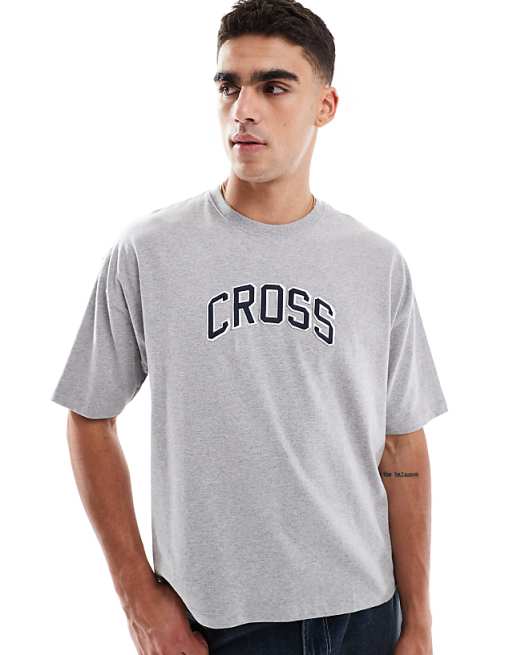 DESIGN boxy oversized t-shirt with applique in grey marl