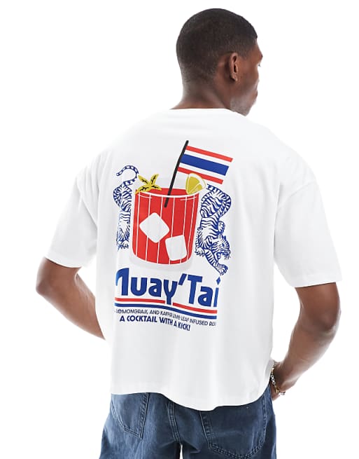 DESIGN boxy oversized t-shirt with back graphic in white