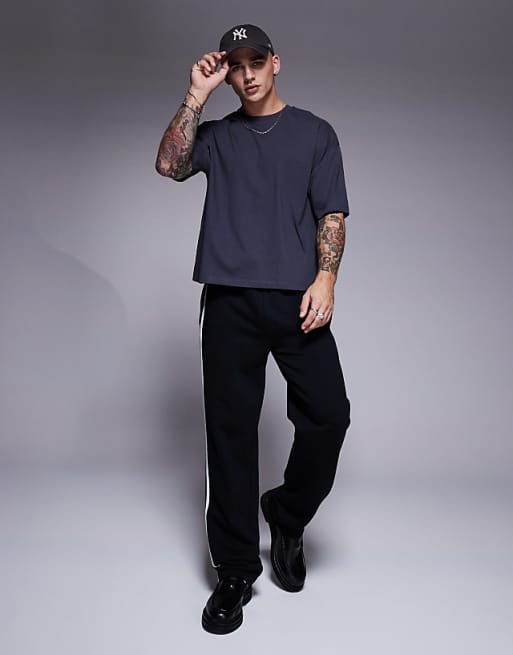DESIGN Boxy Oversized T-shirt With Back Print In Charcoal