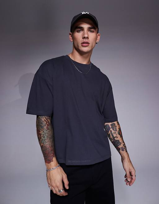 DESIGN Boxy Oversized T-shirt With Back Print In Charcoal