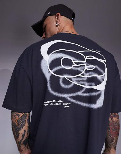 DESIGN Boxy Oversized T-shirt With Back Print In Charcoal