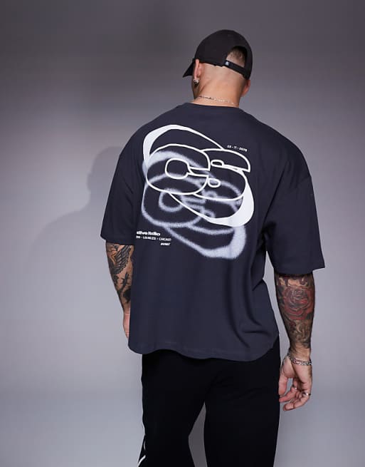 DESIGN boxy oversized t-shirt with back print in charcoal