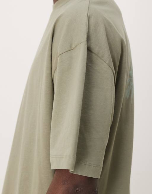 DESIGN Boxy Oversized T-shirt With Back Print In Khaki