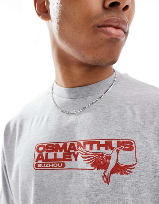 DESIGN Boxy Oversized T-shirt With Bonsai Graphic In Grey Marl