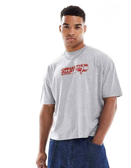 DESIGN Boxy Oversized T-shirt With Bonsai Graphic In Grey Marl