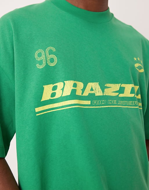 DESIGN Boxy Oversized T-shirt With Brasil Sports Graphic In Green